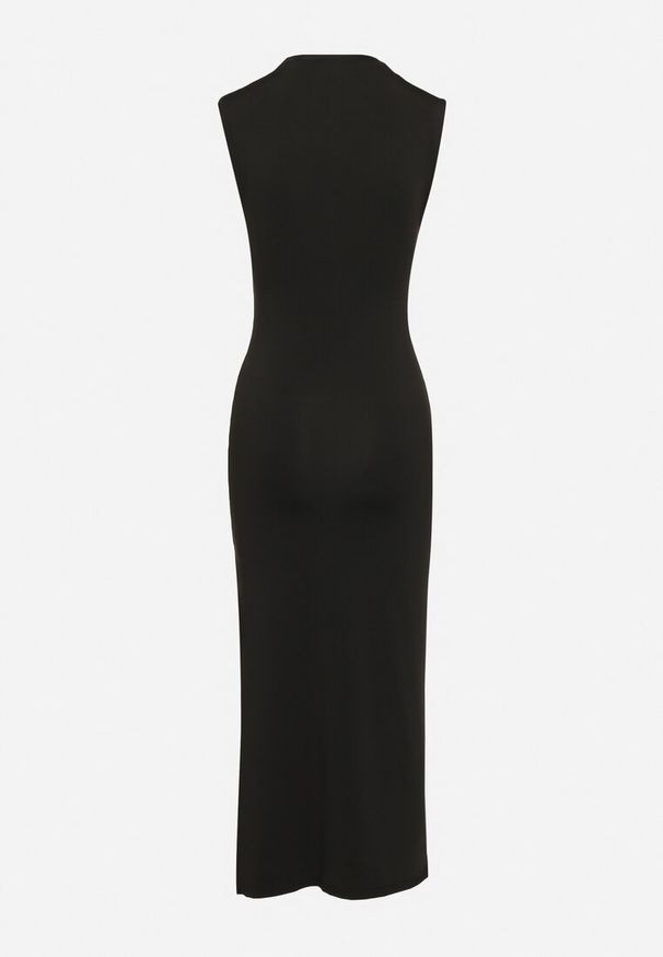 Born2be - Czarna Dopasowana Sukienka Bodycon z Rozcięciem Jelifea. Okazja: na ślub cywilny, na wesele. Kolor: czarny. Typ sukienki: bodycon. Styl: klasyczny