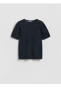 Reserved - T-shirt regular fit z lyocellem - granatowy. Kolor: niebieski. Materiał: bawełna