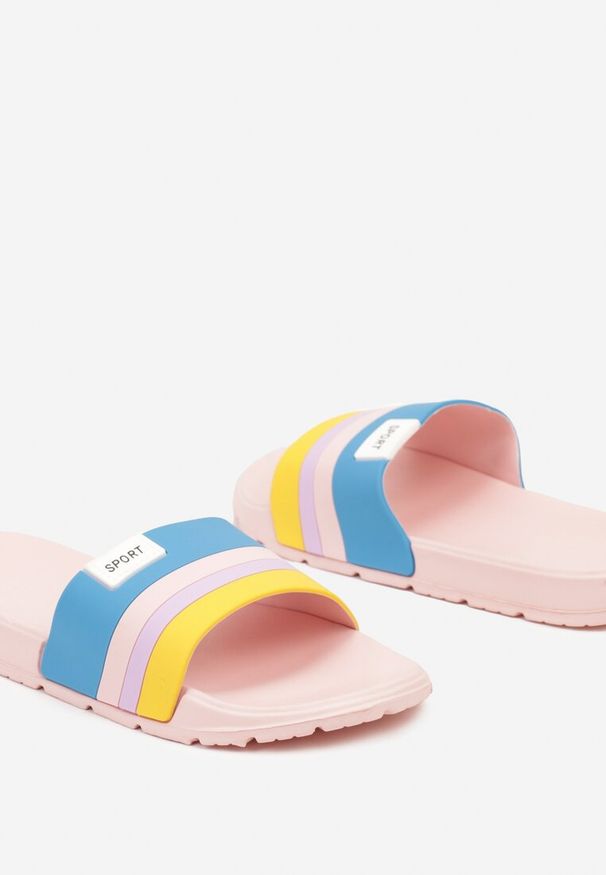 Renee - Różowo-Niebieskie Płaskie Klapki z Pianki na Tłoczonej Podeszwie Munetta. Okazja: do domu, na co dzień, na plażę. Kolor: różowy. Wzór: ażurowy. Styl: sportowy, wakacyjny, casual