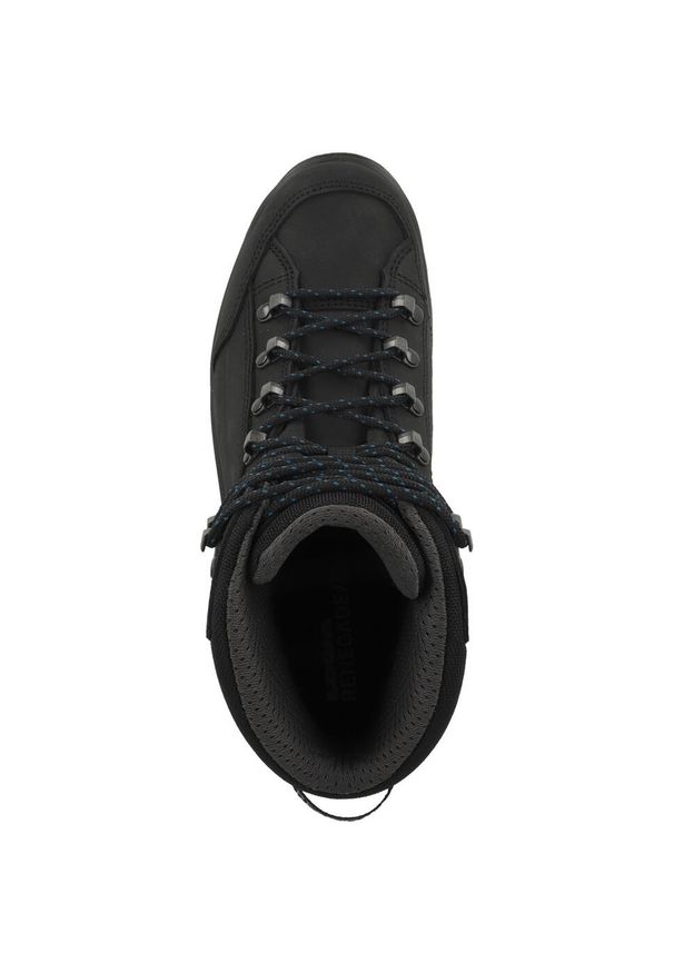 Buty trekkingowe damskie Lowa Renegade Evo Mid Gtx. Wysokość cholewki: za kostkę. Zapięcie: sznurówki. Kolor: wielokolorowy, czarny, niebieski. Materiał: skóra. Szerokość cholewki: normalna