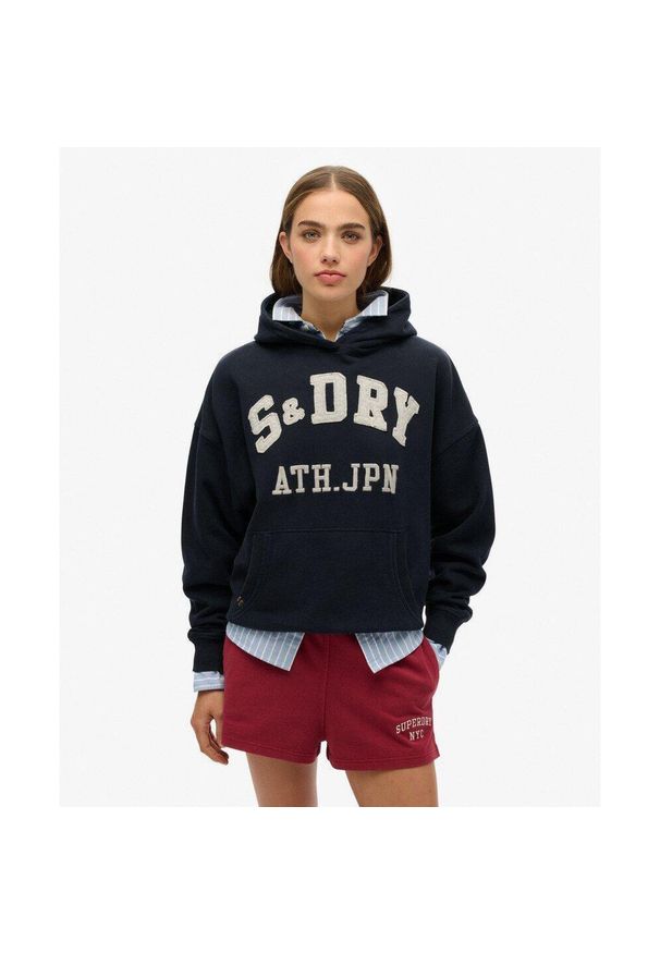 Superdry - Bluza z kapturem Ath Ess Appliq Relaxed. Typ kołnierza: kaptur. Kolor: niebieski. Materiał: bawełna