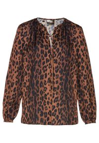 Tunika satynowa bonprix w cętki leoparda. Kolor: brązowy. Materiał: poliester, materiał #1