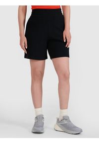 4f - 4F Spodenki dresowe ze strukturalnej dzianiny damskie - czarne XL. Kolor: czarny. Materiał: dresówka, dzianina. Długość: krótkie