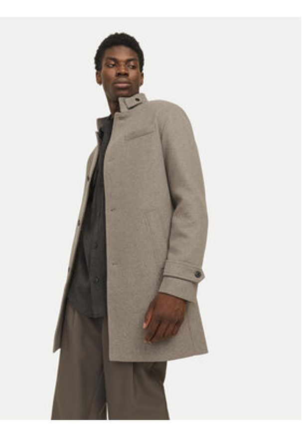 Jack & Jones Płaszcz wełniany Melton 12258672 Beżowy Regular Fit. Kolor: beżowy. Materiał: wełna