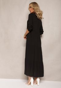 Renee - Czarna Koszulowa Sukienka Maxi z Bawełny Junira. Okazja: na co dzień. Kolor: czarny. Materiał: bawełna. Typ sukienki: koszulowe. Styl: casual. Długość: maxi #3