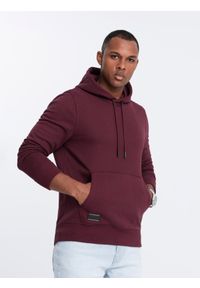 Ombre Clothing - Męska dresowa bluza kangurka z kapturem BASIC – bordowa V3 OM-SSBN-0161 - XXL. Okazja: na co dzień. Typ kołnierza: kaptur. Kolor: czerwony. Materiał: dresówka. Wzór: jednolity. Styl: sportowy, casual #3