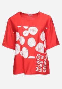 Born2be - Czerwony Bawełniany T-shirt z Nadrukiem i Kieszonką Lovelina. Kolor: czerwony. Materiał: bawełna. Wzór: nadruk. Styl: klasyczny, elegancki #3