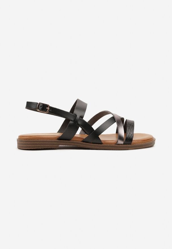 Born2be - Czarne Sandały Ozdobione Paskami Tellariva. Okazja: na co dzień. Zapięcie: pasek. Kolor: czarny. Wzór: aplikacja. Obcas: na obcasie. Styl: elegancki, casual. Wysokość obcasa: niski