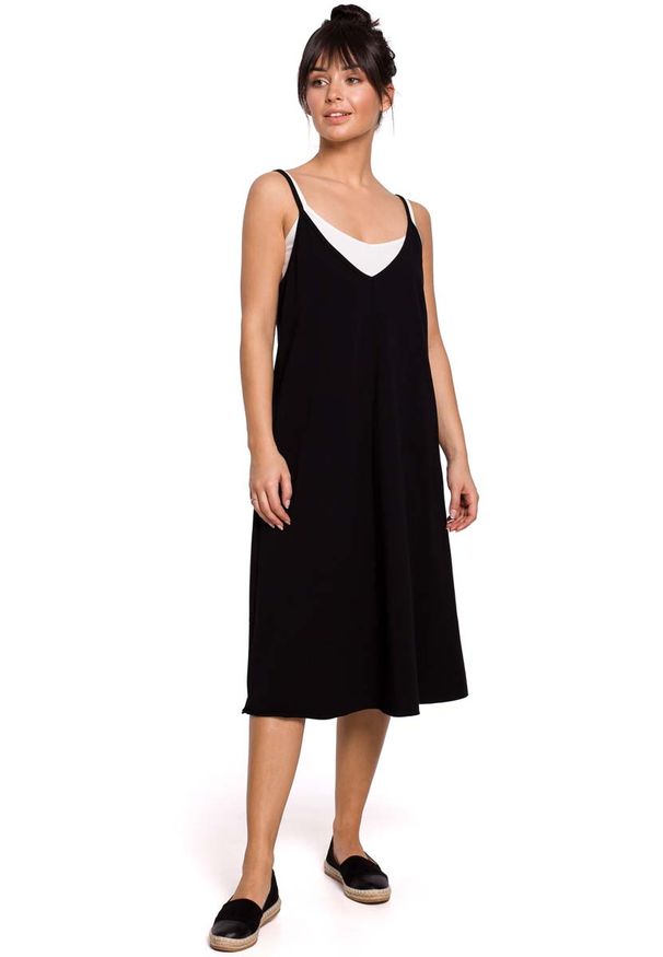 MOE - Bawełniana Sukienka na Ramiączkach - Czarna. Kolor: czarny. Materiał: bawełna. Długość rękawa: na ramiączkach