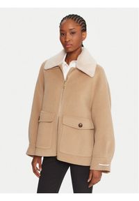 Marella Płaszcz wełniany Gettone 2523086011 Beżowy Loose Fit. Kolor: beżowy. Materiał: syntetyk