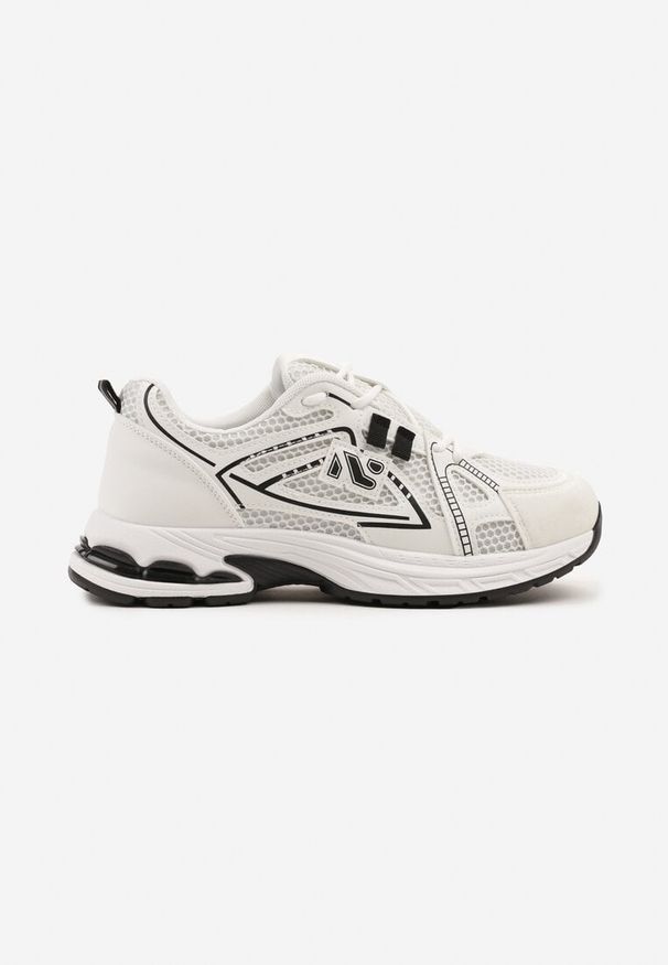 Born2be - Białe Sneakersy z Geometrycznym Wzorem Froloti. Okazja: na co dzień. Zapięcie: sznurówki. Kolor: biały. Materiał: jeans. Wzór: geometria