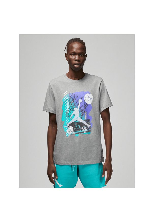 Jordan - Koszulka męska nike air jordan brand graphic crew 1 tee carbon heather. Kolor: szary. Sport: koszykówka