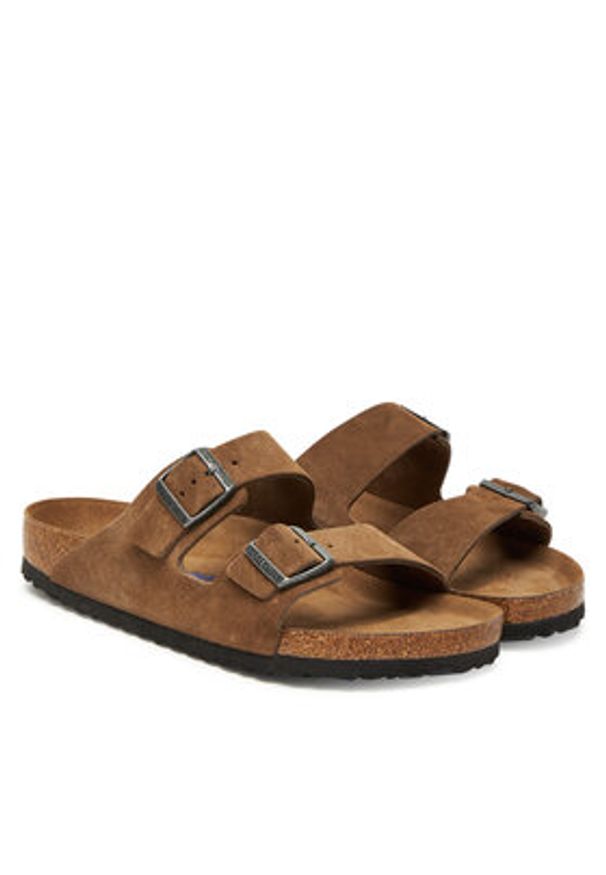 Birkenstock Klapki Arizona Sfb 1030863 Brązowy. Kolor: brązowy. Materiał: zamsz, skóra