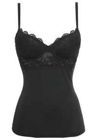 bonprix - Koszulka z biustonoszem z gładkiej mikrofibry. Kolor: czarny. Materiał: mikrofibra, koronka. Wzór: koronka, gładki #1