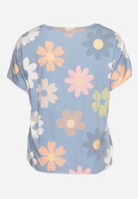 Born2be - Granatowy Bawełniany T-shirt z Krótkim Rękawem w Kwiatowy Wzór Zorantia. Kolor: niebieski. Materiał: bawełna. Długość rękawa: krótki rękaw. Długość: krótkie. Wzór: kwiaty. Sezon: lato #7