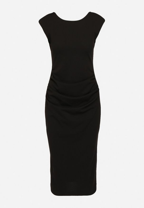 Born2be - Czarna Taliowana Sukienka Bez Rękawów z Ozdobnym Marszczeniem Lunala. Okazja: na co dzień. Kolor: czarny. Materiał: skóra. Długość rękawa: bez rękawów. Styl: casual