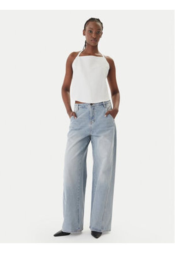 Eleh Jeansy EL103 Błękitny Wide Leg. Kolor: niebieski