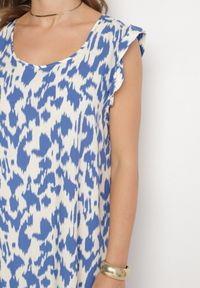 Born2be - Niebieska Sukienka z Bawełny o Rozkloszowanym Kroju z Falbankami Zamiast Rękawów Jenalinea. Okazja: na co dzień. Typ kołnierza: kołnierz z falbankami. Kolor: niebieski. Materiał: bawełna. Typ sukienki: rozkloszowane. Styl: elegancki, casual #3