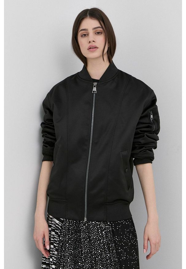Karl Lagerfeld kurtka bomber damski kolor czarny przejściowa. Okazja: na co dzień. Kolor: czarny. Materiał: poliester. Styl: casual