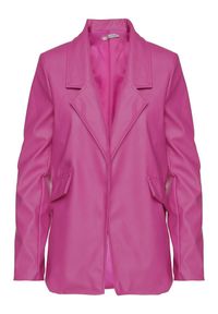 Renee - Ciemnoróżowa Pudełkowa Marynarka z Ekoskóry Niezapinana z Poduszkami w Ramionach Suniya. Okazja: na co dzień, na spotkanie biznesowe. Kolor: fioletowy. Materiał: wiskoza. Styl: casual, biznesowy #8