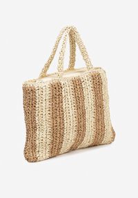 Renee - Beżowa Plażowa Torebka Shopperka Ozdobiona Napisem Navale. Kolor: beżowy. Wzór: napisy, aplikacja. Sezon: lato. Styl: elegancki, casual