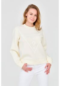 Guess - GUESS Damska bluza w kolorze ecru z dużym logo, Rozmiar XL. Kolor: biały. Materiał: wiskoza