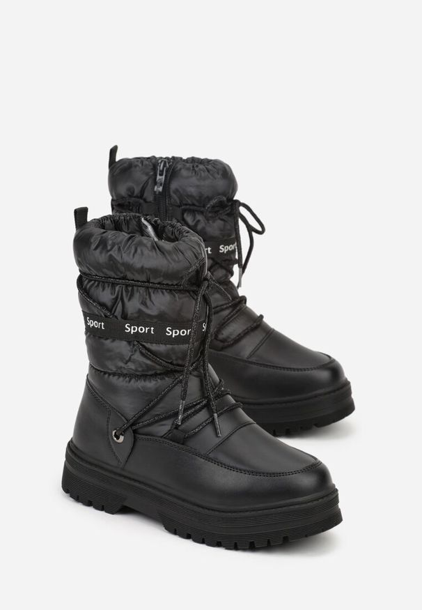 Born2be - Czarne Pikowane Śniegowce z Oryginalnym Wiązaniem Zetilde. Okazja: na co dzień, na spacer, na uczelnię. Kolor: czarny. Materiał: dresówka. Styl: sportowy, casual, elegancki