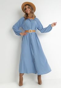 Born2be - Niebieska Sukienka Dorothoe. Okazja: na co dzień. Kolor: niebieski. Materiał: tkanina. Wzór: gładki, jednolity. Styl: klasyczny, elegancki, casual. Długość: maxi #3