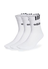 Adidas - Skarpety adidas Sportswear 3-Stripes Linear Half-Crew Cushioned Socks 3Pairs HT3437 - białe. Kolor: biały. Materiał: bawełna, poliester, elastan, materiał, nylon. Wzór: napisy, aplikacja