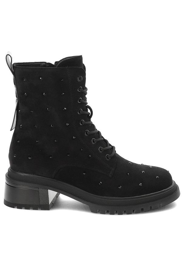 Czarne Botki S.Barski Stylowe Obuwie Damskie. Zapięcie: sznurówki. Kolor: czarny. Materiał: materiał. Sezon: jesień, zima. Obcas: na obcasie. Styl: elegancki. Wysokość obcasa: średni