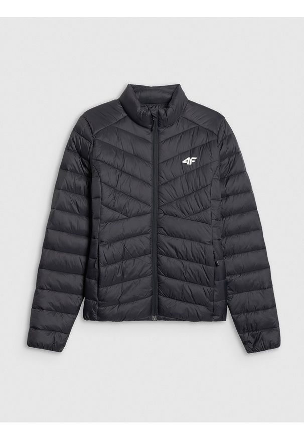 4f - 4F Kurtka z wypełnieniem syntetycznym damska - czarna M. Okazja: na co dzień. Typ kołnierza: kołnierzyk stójkowy. Kolor: czarny. Materiał: syntetyk. Styl: casual, sportowy