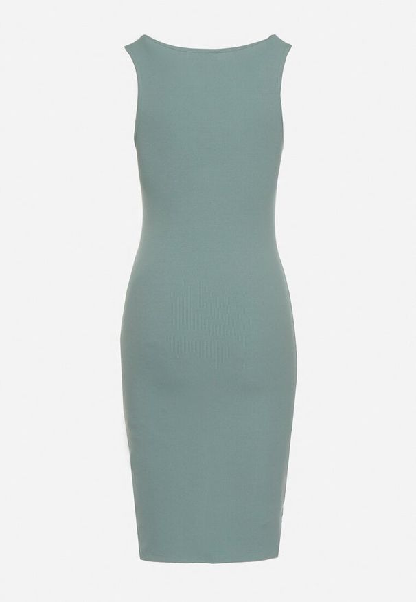 Born2be - Miętowa Dopasowana Sukienka Bez Rękawów z Elastycznej Bawełny z Ozdobnymi Nitami Zimelia. Kolor: miętowy. Materiał: bawełna. Długość rękawa: bez rękawów. Typ sukienki: dopasowane