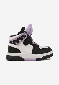 Born2be - Czarno-Fioletowe Skórzane Botki Sneakersy z Ociepleniem Noninor. Okazja: na imprezę, na co dzień, na uczelnię. Zapięcie: rzepy. Kolor: czarny. Materiał: skóra. Sezon: zima, jesień. Styl: klasyczny, casual, elegancki