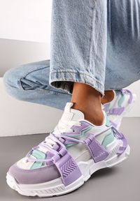 Renee - Fioletowe Sneakersy z Ozdobnym Sznurowaniem i Taśmami Larvel. Kolor: fioletowy #1
