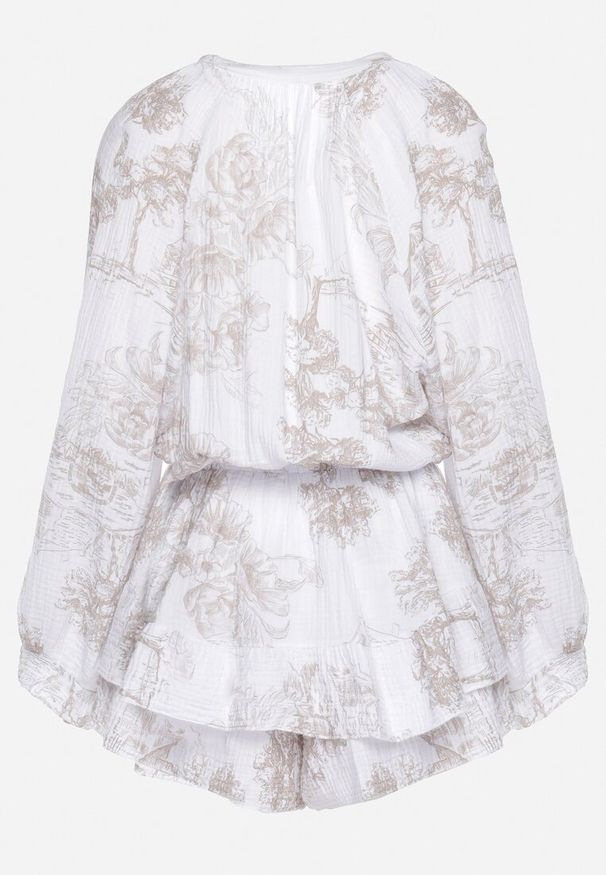 Born2be - Beżowy Bawełniany Kombinezon Muślinowy z Wiązaniem i Spódnico-Szortami Vimarosa. Kolor: beżowy. Materiał: bawełna. Styl: elegancki
