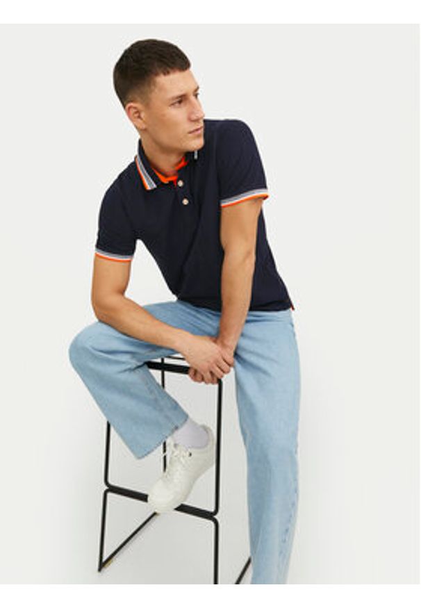 Jack & Jones Polo Paulos 12136668 Granatowy Slim Fit. Typ kołnierza: polo. Kolor: niebieski. Materiał: bawełna