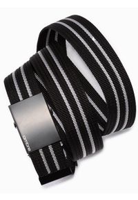 Ombre Clothing - Pasek męski parciany z matową klamrą - czarno-biały. Kolor: czarny