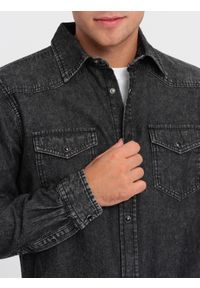 Ombre Clothing - Koszula męska jeansowa na zatrzaski z kieszonkami - czarna V3 OM-SHDS-0115 - XXL. Kolor: czarny. Materiał: jeans #7