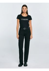Big-Star - Koszulka damska z logo BIG STAR z cyrkonii czarna Avra 906. Kolor: czarny #1