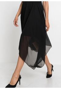 bonprix - Sukienka midi z szyfonu z cekinami. Typ kołnierza: dekolt w serek. Kolor: czarny. Materiał: szyfon. Długość rękawa: bez rękawów. Styl: wizytowy. Długość: midi #2