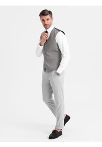 Ombre Clothing - Żakardowa kamizelka męska casual bez klap - szara V2 OM-BLZV-0111 - XXL. Okazja: na co dzień. Kolor: szary. Materiał: żakard. Wzór: gładki. Styl: casual
