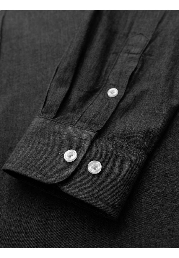 Ombre Clothing - Męska jeansowa koszula z haftowaną kieszonką – czarna V2 - Rozmiar: M. Kolor: czarny. Materiał: jeans. Wzór: haft. Styl: elegancki