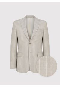 Pako Lorente - PAKO LORENTE - Beżowy garnitur męski w prążek. Kolor: beżowy. Materiał: wełna. Wzór: prążki #1