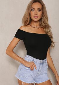 Renee - Czarny Bawełniany T-shirt Top z Hiszpańskim Dekoltem Ertalissa. Okazja: na co dzień. Kolor: czarny. Materiał: bawełna. Długość: krótkie. Sezon: lato. Styl: casual #5