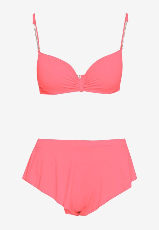 Renee - Jasnoróżowe Bikini Usztywniany Biustonosz z Cyrkoniami i Spodenki Kąpielowe Wykończone Gumką w Pasie Rilamia. Kolor: różowy. Wzór: aplikacja
