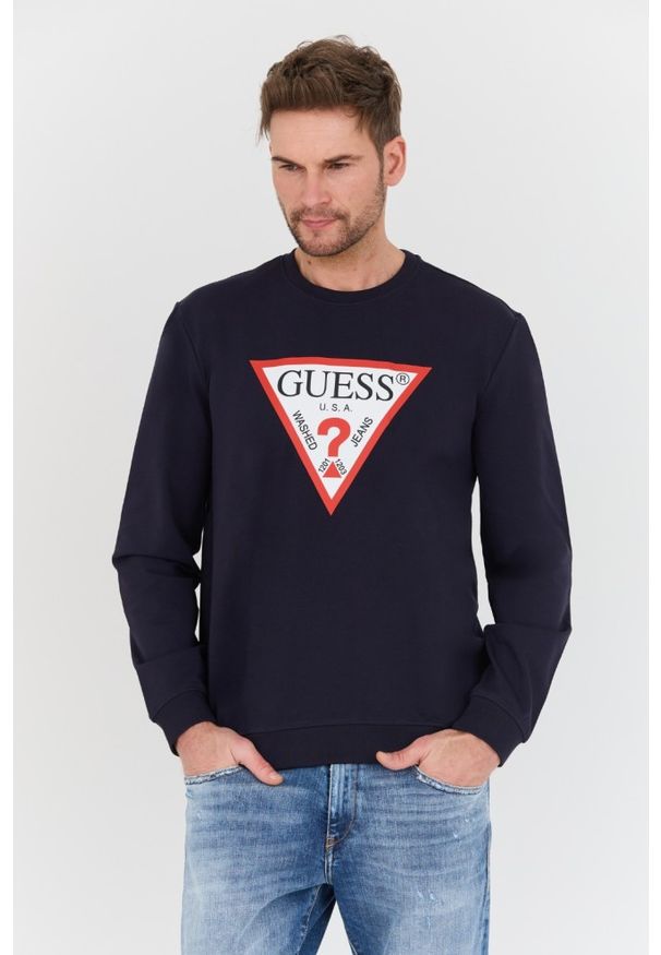 Guess - GUESS Granatowa męska bluza Audley, Rozmiar L. Kolor: niebieski