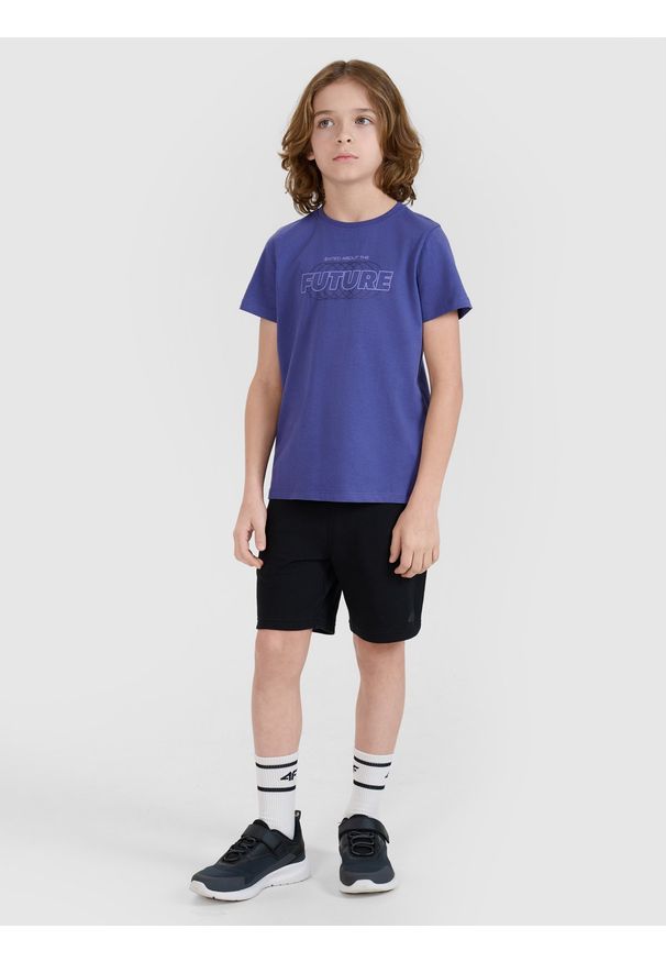 4f - 4F T-shirt regular z nadrukiem chłopięcy - fioletowy 164 (13-14 lat). Okazja: na co dzień. Kolor: fioletowy. Materiał: bawełna, jersey, dzianina. Długość rękawa: krótki rękaw. Długość: krótkie. Wzór: nadruk. Sezon: lato. Styl: sportowy, klasyczny, casual
