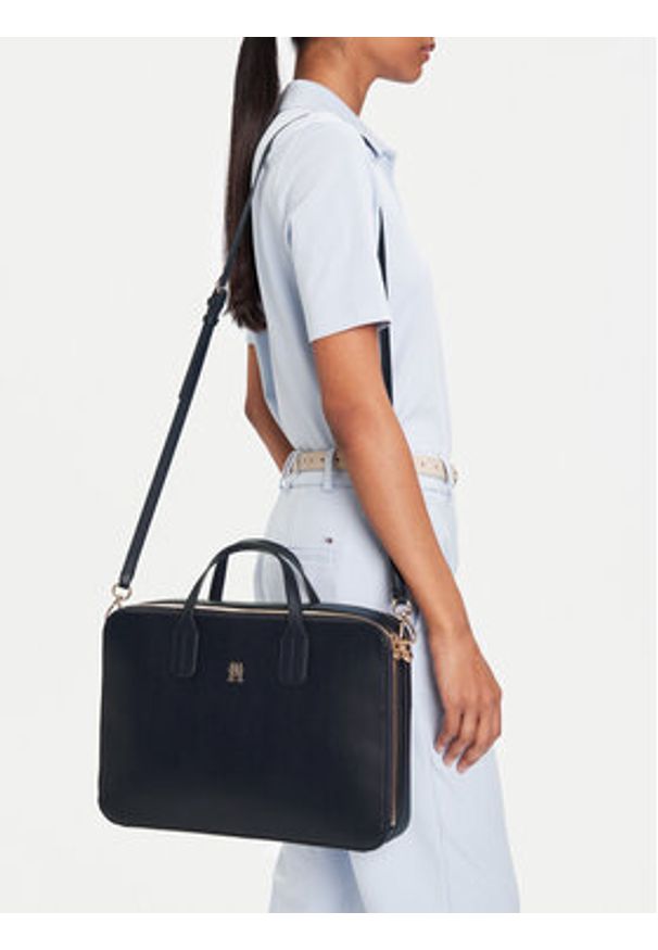 TOMMY HILFIGER - Tommy Hilfiger Torba na laptopa Th Icon Laptop Bag AW0AW18004 Granatowy. Kolor: niebieski. Materiał: skóra