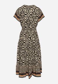 Born2be - Czarna Bawełniana Sukienka z Gumką w Talii i Guzikami Natiflione. Okazja: na co dzień. Typ kołnierza: dekolt w kształcie V. Kolor: czarny. Materiał: bawełna. Typ sukienki: oversize, rozkloszowane. Styl: casual, elegancki, klasyczny #7