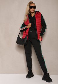 Renee - Czarny Komplet Dresowy z Kolorowym Lampasem Bluza z Kapturem i Spodnie Joggery Nevarielles. Kolor: czarny. Materiał: dresówka. Wzór: kolorowy #3